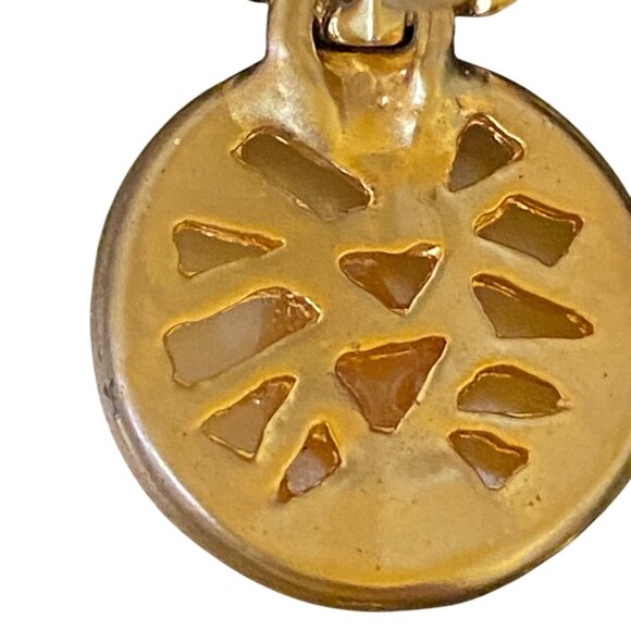 2" x 7/8" Vintage Gold-Tone Clip-On Earrings With Faux Pearls & Abstract Design - Picture 8 of 10